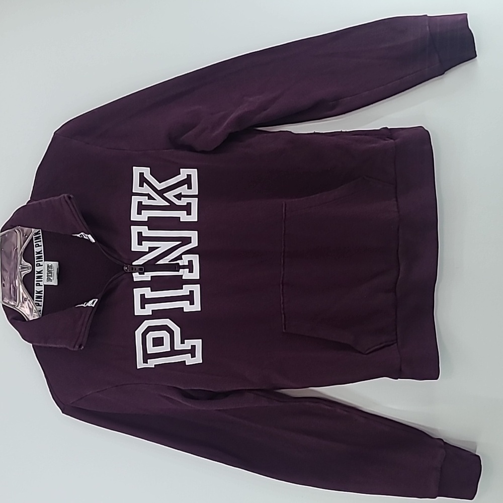 PINK VICTORIA'S SECRET Maroon Quarter Zip‎ Long Sleeve Hoodie - Size Small